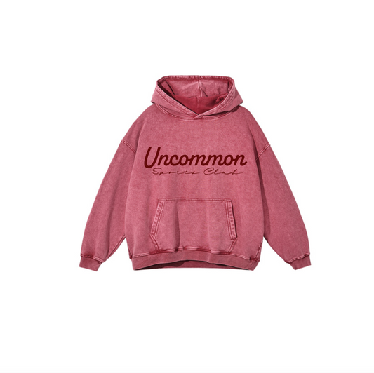 UNCOMMON SPORTS CLUB RED ACID WASH HOODIE